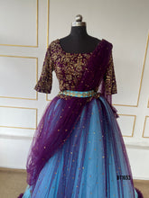 Load image into Gallery viewer, BT1653 Majestic Mosaic: Regal Purple and Enchanted Blue Mommy &amp; Me Gowns
