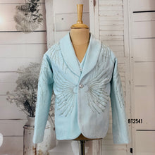 Load image into Gallery viewer, BT2541 Ice Blue Velvet Embroidered Party Blazer for Kids
