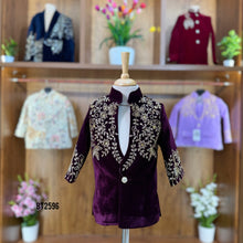 Load image into Gallery viewer, BT2596 - Royal Wine Velvet Hand-Embroidered Jodhpuri Blazer for Boys
