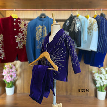 Load image into Gallery viewer, BT2574 Premium Velvet Baby Boy Blazer Set – Royal Purple Galaxy  Edition
