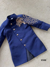 Load image into Gallery viewer, BT2090 🎩 Midnight Majesty: Royal Blue Lion Embroidered Party Wear Ensemble for Little Boys 🎩
