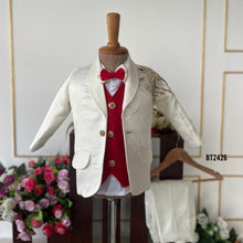 Load image into Gallery viewer, BT2426 Cream Boys Blazer Set with Red Waistcoat &amp; Bow Tie – Premium Birthday &amp; Wedding Outfit
