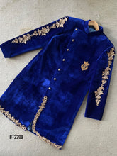Load image into Gallery viewer, BT2209  Majestic Blue Velvet Stylish Boys Party Wear Blazer – Elegant &amp; Trendy   ✨👑
