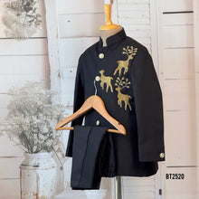 Load image into Gallery viewer, BT2520 Black Designer Baby Boy Party Jacket with Golden Deer Embroidery
