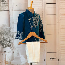 Load image into Gallery viewer, BT2518 Royal Teal Embroidered Baby Boy Indo-Western Jacket for Birthday &amp; Wedding
