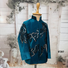 Load image into Gallery viewer, BT2617 Teal Velvet Indo Western for Boys with Black Hand Embroidery | Luxury Birthday Wedding Party Wear Outfit
