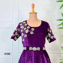 Load image into Gallery viewer, BT2505 Royal Purple Velvet Embroidered Gown for Mom | Luxury Party &amp; Wedding Outfit
