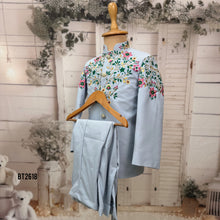 Load image into Gallery viewer, BT2618 Sky Blue Floral Embroidery Jhodpuri for Boys | Luxury Birthday Wedding Party Wear Outfit
