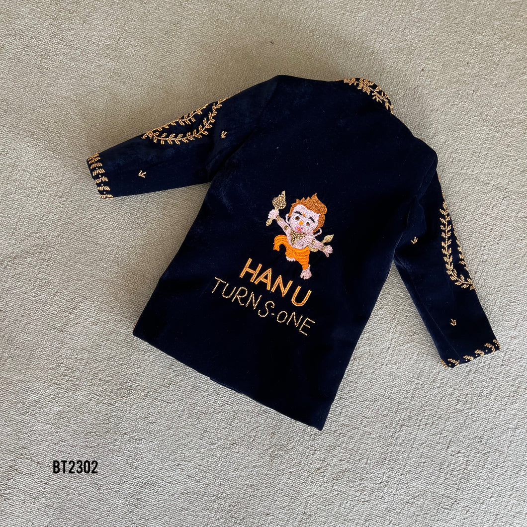 BT2302 🦸‍♂️ Divine Baby Hanuman Birthday Sherwani – Celebrate Your Little Hero’s Big Day! 🎉✨
