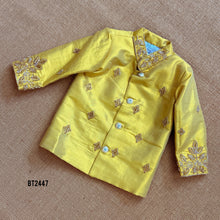 Load image into Gallery viewer, BT2447 Designer Baby Boy Yellow Dhoti Set with Handcrafted Golden Embroidery

