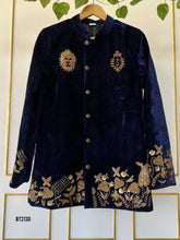 Load image into Gallery viewer, BT2130 Regal Navy Velvet Party Wear Sherwani For Boys ✨👑
