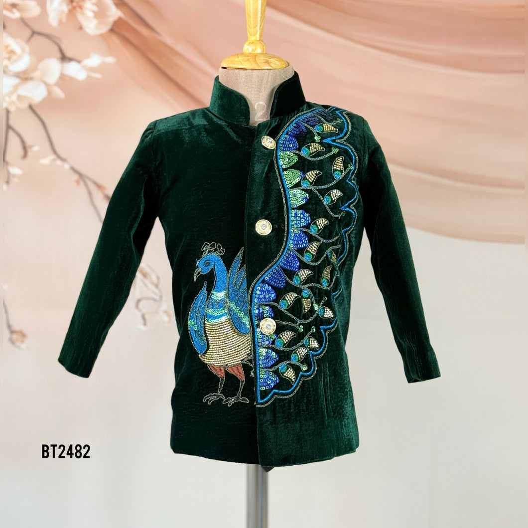 🦚 BT2482 Peacock Majesty Baby Boy Velvet Jodhpuri Suit