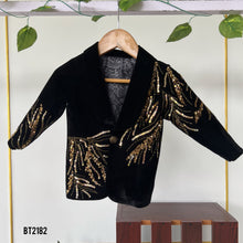 Load image into Gallery viewer, BT2182 Golden Luxe Velvet Party Wear Blazer for Little Gentlemen ✨🖤
