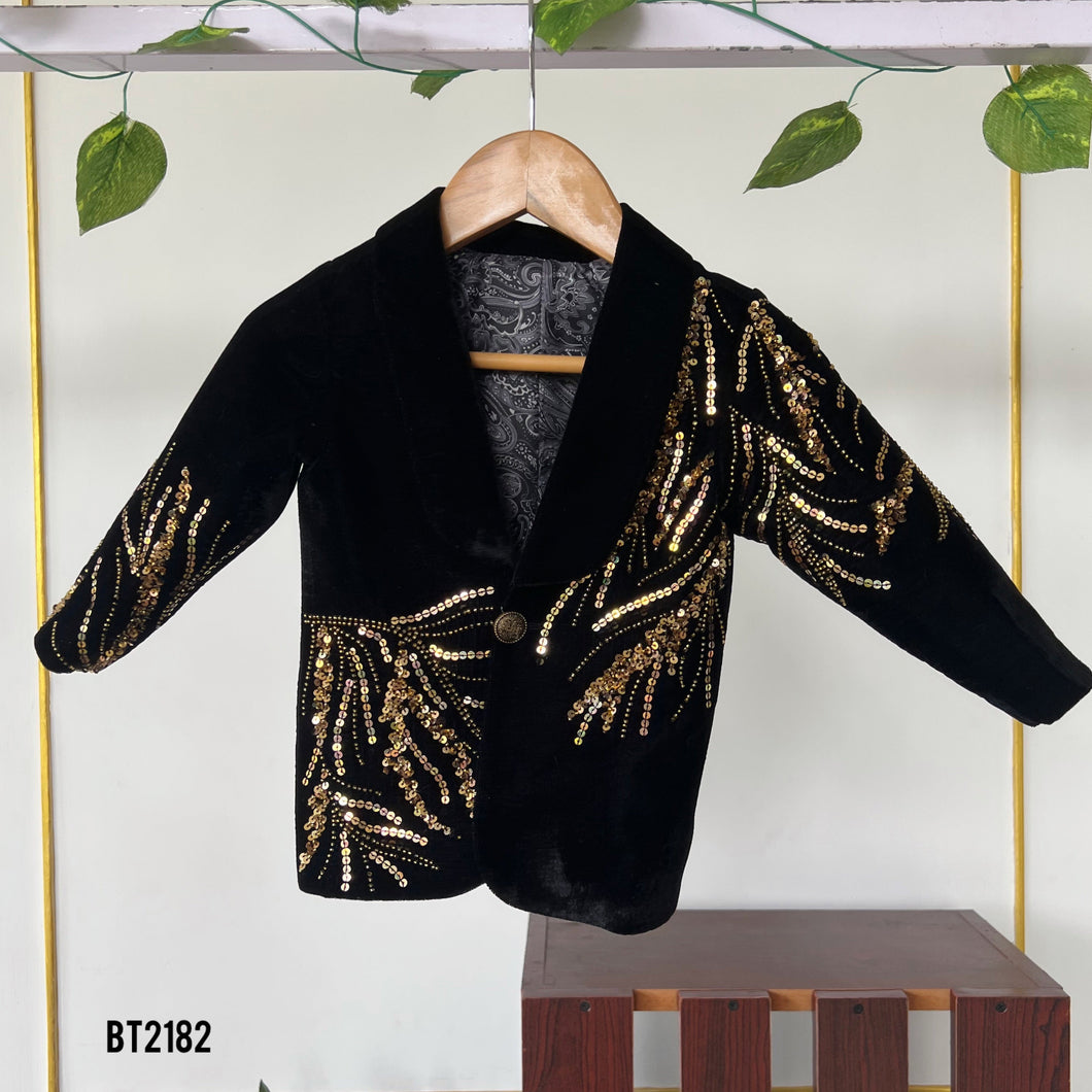 BT2182 Golden Luxe Velvet Party Wear Blazer for Little Gentlemen ✨🖤