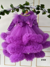 Load image into Gallery viewer, BT1619 Lavender Ruffle Birthday Party Wear Frock For Baby Girls
