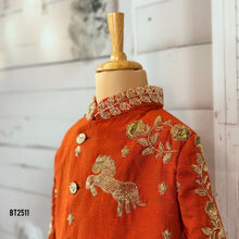Load image into Gallery viewer, BT2511 Royal Orange Father Son Sherwani Combo – Golden Horse Embroidery
