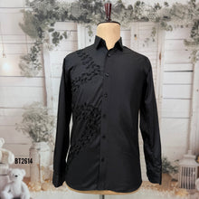 Load image into Gallery viewer, BT2614 Black Designer Shirt for Dad with Hand Embroidery Pattern | Premium Birthday Wedding Party Wear Shirt
