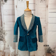 Load image into Gallery viewer, BT2626 Teal Blue Embellished Blazer for Baby Boy | Luxury Birthday &amp; Wedding Party Wear
