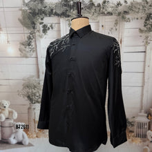 Load image into Gallery viewer, BT2611 Black Designer Shirt for Dad with Crystal Embroidery | Premium Birthday Wedding Party Wear Shirt
