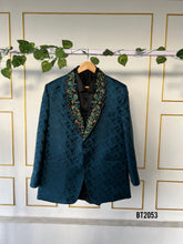 Load image into Gallery viewer, BT2053 Teal Jacquard Blazer for Dad – Elevate Your Style with Artistic Flair 💎
