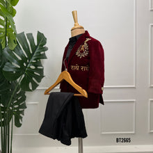 Load image into Gallery viewer, BT2665 Maroon Velvet Birthday Blazer Set for Baby Boys
