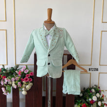 Load image into Gallery viewer, Bt2356 Mint Green Boys Party Wear Blazer Suit with Bow Tie – Birthday &amp; Reception Outfit
