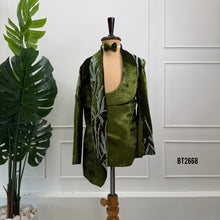 Load image into Gallery viewer, BT2668 Olive Green Velvet Designer Party Wear Blazer for Boys

