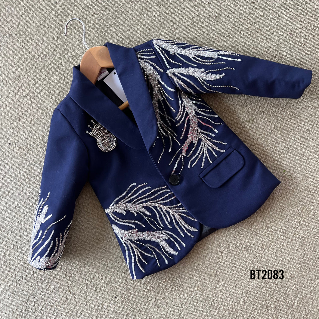 BT2083 🌌 Little Prince’s Navy Charm Party Wear Blazer For Little Boys 👑