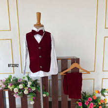 Load image into Gallery viewer, BT2282 ❤️ The Royal Maroon Velvet Suit – A Dashing Look for Your Little Prince! ❤️
