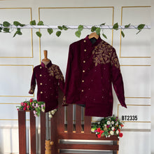 Load image into Gallery viewer, BT2335 🍷 Regal Burgundy Dad-Son Sherwani Set – Celebrate in Royal Style! 👑✨
