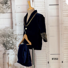 Load image into Gallery viewer, BT2532 Royal Blue Velvet Baby Boy Party Blazer with Gold Embellishment
