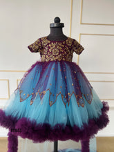Load image into Gallery viewer, BT1653 Majestic Mosaic: Regal Purple and Enchanted Blue Mommy &amp; Me Gowns
