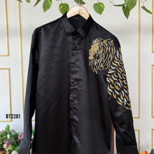 Load image into Gallery viewer, BT2281 Royal Black Lion Shirt – Bold, Fierce &amp; Elegant! For DAD 🦁✨
