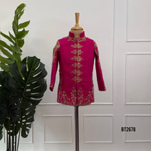 Load image into Gallery viewer, BT2678 Royal Fuchsia Embroidered Indo Western Sherwani for Baby Boy
