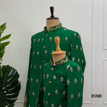 Load image into Gallery viewer, BT2680 Emerald Green Dad &amp; Son Matching Indo Western Sherwani Combo
