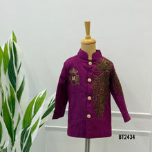Load image into Gallery viewer, BT2434 Designer Baby Boy Magenta Blazer Set with Royal Hand Embroidery
