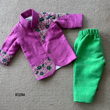 Load image into Gallery viewer, BT2394 Pink and Green Boys Sherwani Set with Floral Embroidery – Festive &amp; Wedding Party Wear Outfit
