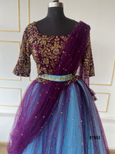 Load image into Gallery viewer, BT1653 Majestic Mosaic: Regal Purple and Enchanted Blue Mommy &amp; Me Gowns
