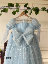 Load image into Gallery viewer, BT1610 Ice Blue Star Theme Bling Birthday Party Wear Frock For Baby Girls
