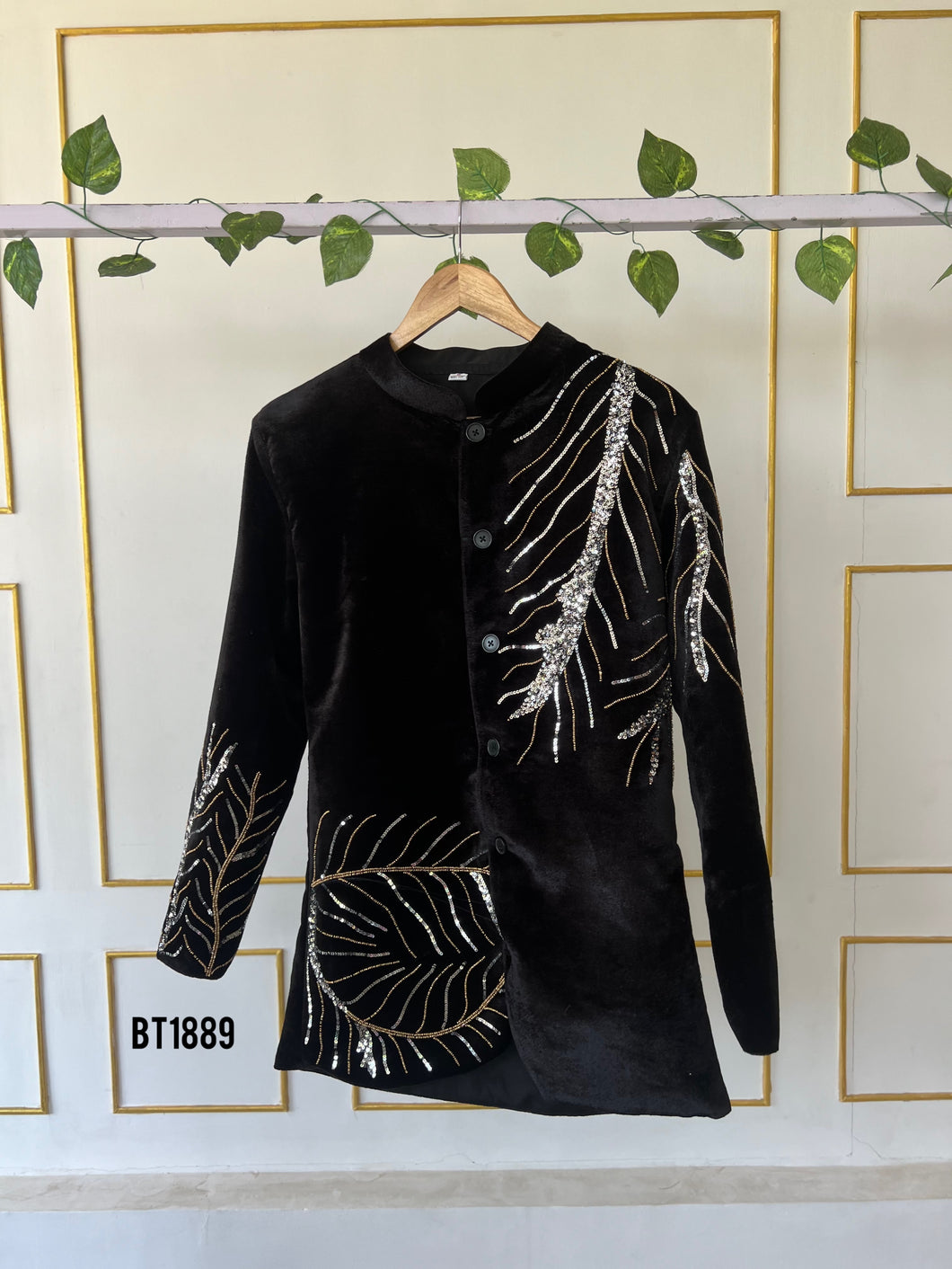 BT1889 Black Velvet Embroidered Jacket for Dad – Sparkle in Sophistication ✨🖤