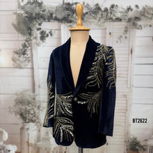 Load image into Gallery viewer, BT2622 Navy Velvet Designer Blazer for Boys with Crystal Handwork | Luxury Birthday Wedding Party Wear Jacket
