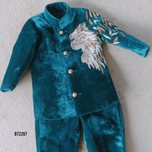 Load image into Gallery viewer, BT2267 The Majestic Teal Velvet Suit – Fierce, Royal &amp; Party-Ready! 👑✨

