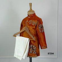 Load image into Gallery viewer, BT2544 Royal Rust Elephant Embroidered Kurta for Kids
