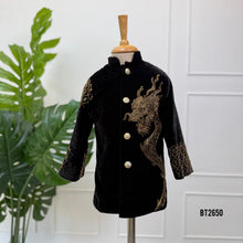 Load image into Gallery viewer, BT2650 Black Velvet Dragon Designer Party Wear Sherwani for Baby Boys
