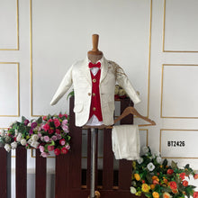 Load image into Gallery viewer, BT2426 Cream Boys Blazer Set with Red Waistcoat &amp; Bow Tie – Premium Birthday &amp; Wedding Outfit
