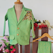Load image into Gallery viewer, Bt2432 Boys Green Party Wear Blazer Set with Golden Embroidery – Birthday &amp; Wedding Outfit
