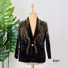 Load image into Gallery viewer, BT2547 Royal Black Velvet Embellished Party Blazer for Boys | Celebration Outfit
