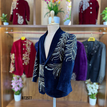 Load image into Gallery viewer, BT2577 Premium Velvet Baby Boy Party Wear Blazer – Midnight Blue Sparkle Edition
