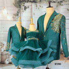 Load image into Gallery viewer, BT2503 Emerald Green Family Combo Outfit | Dad, Mom &amp; Baby Matching Party Wear Set
