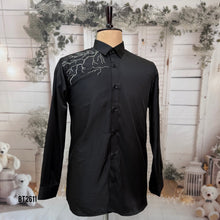 Load image into Gallery viewer, BT2611 Black Designer Shirt for Dad with Crystal Embroidery | Premium Birthday Wedding Party Wear Shirt
